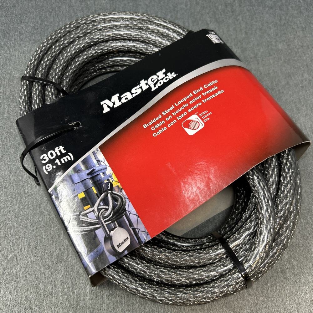 NEW Master Lock 70D Heavy Duty 30ft Braided Steel Looped End Security Cable